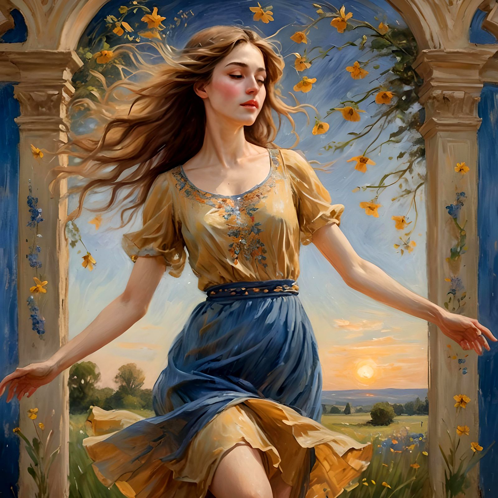 Woman Dancing in Field Painting