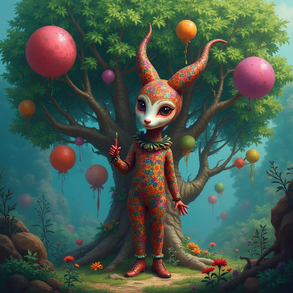 Harlequin in Globe Tree: Dreamlike Matte Painting