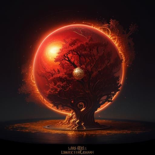 Fiery Sphere of Light with Golden Swirls