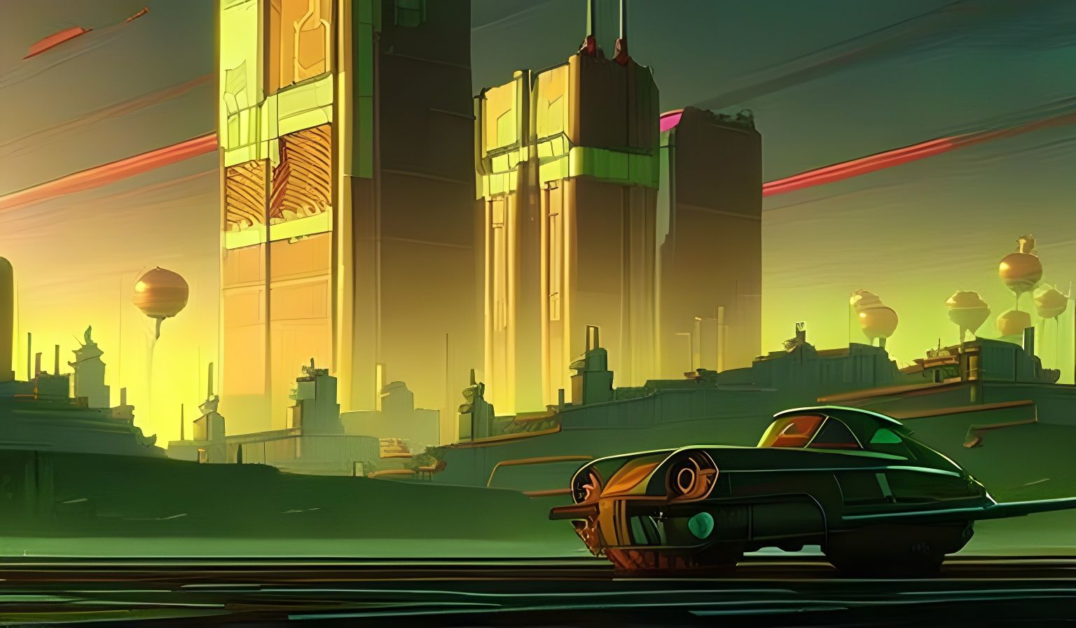 Cyberpunk City Street in Post-Apocalyptic Night