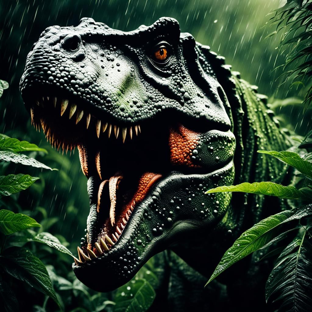 Detailed Portrait of a T-Rex in Foliage