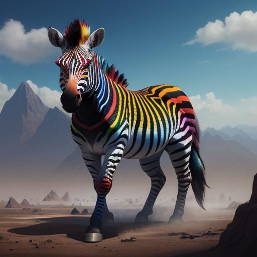 Rainbow Zebra with Sunglasses: Detailed Fantasy Art