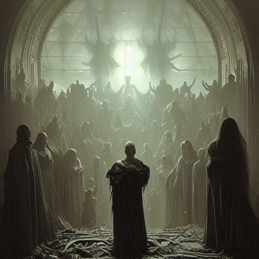 Gothic Horror Scene in Engraving Style