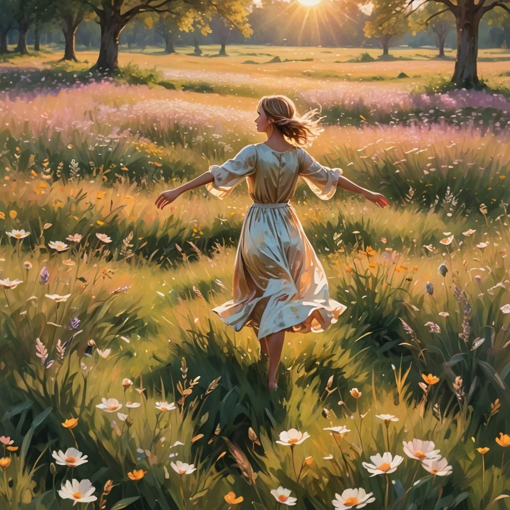 Dreamy Meadow Dance in Digital Art Style