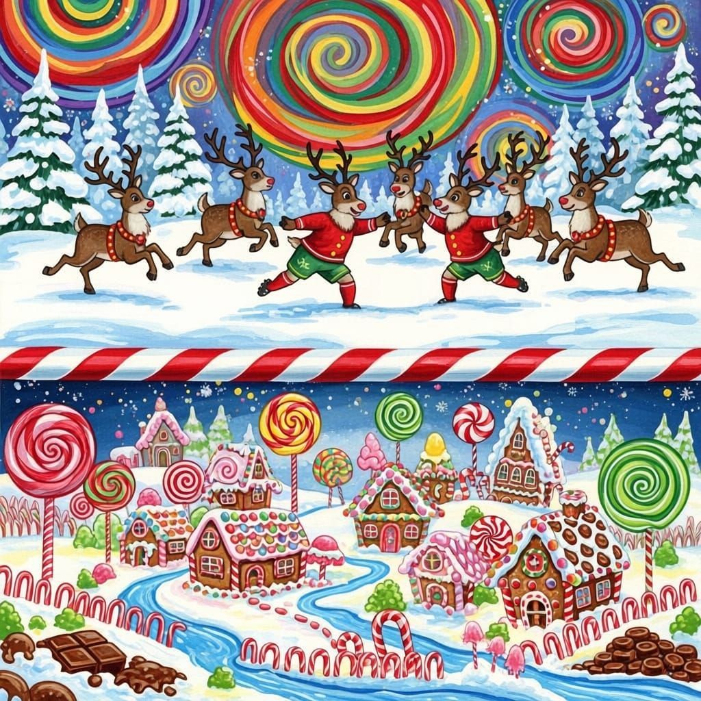 Santa's Reindeer Play Soccer in a Whimsical North Pole Scene