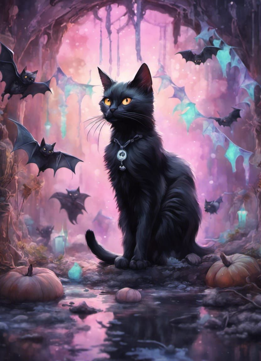 Pastel Goth Halloween Clipart in Watercolor Style