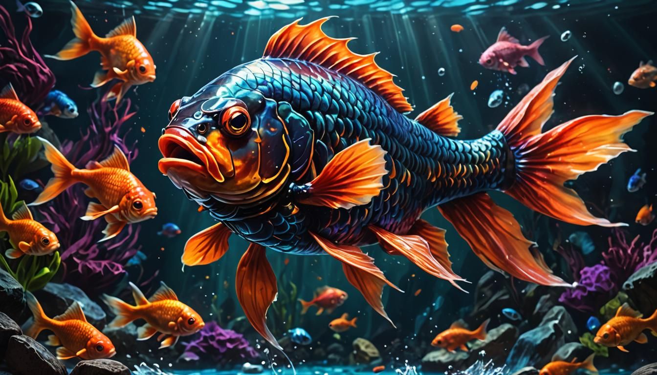 Angry Goldfish Gladiator in Hyperrealistic Splash Art