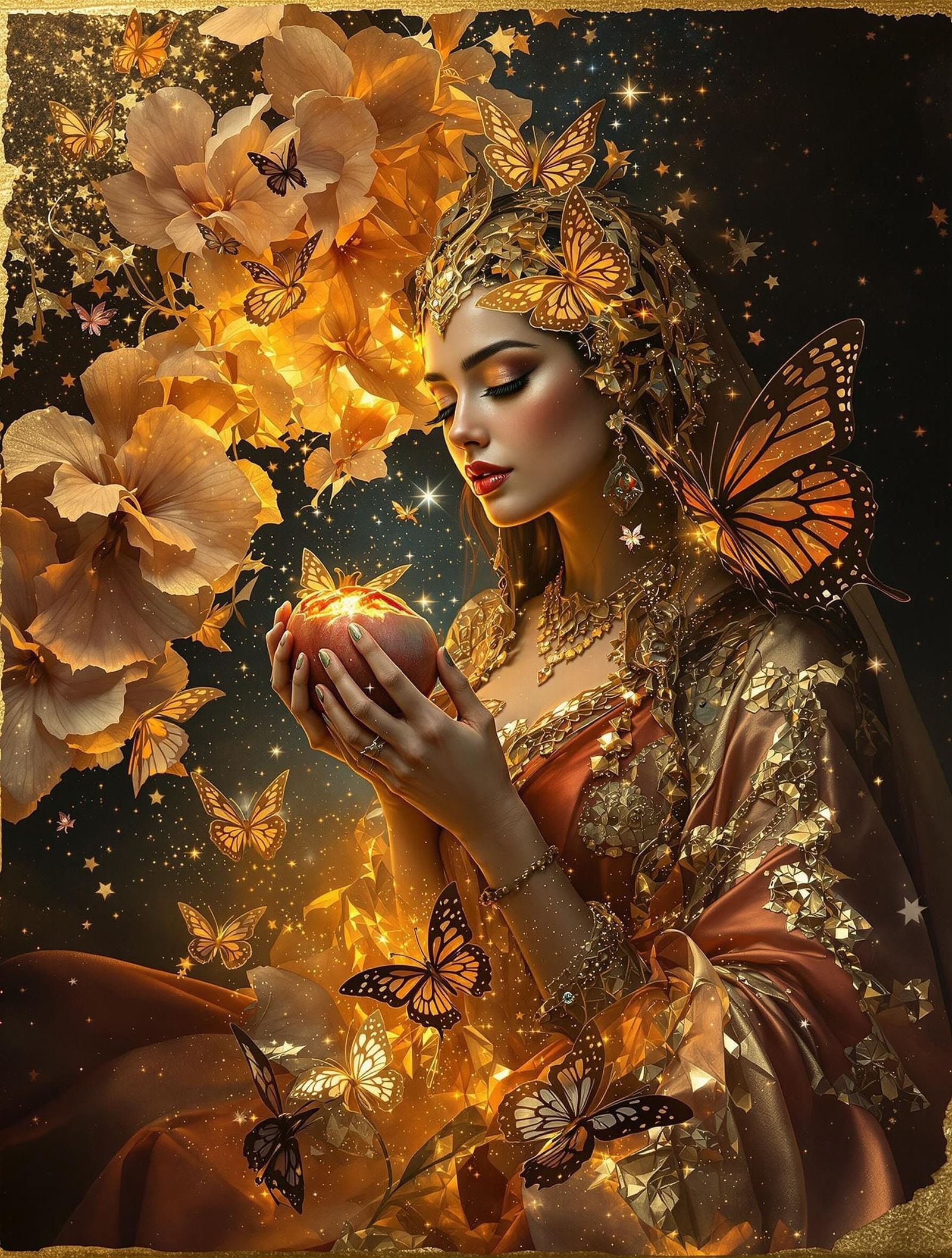 Golden Baroque Bride amidst Celestial Combustion