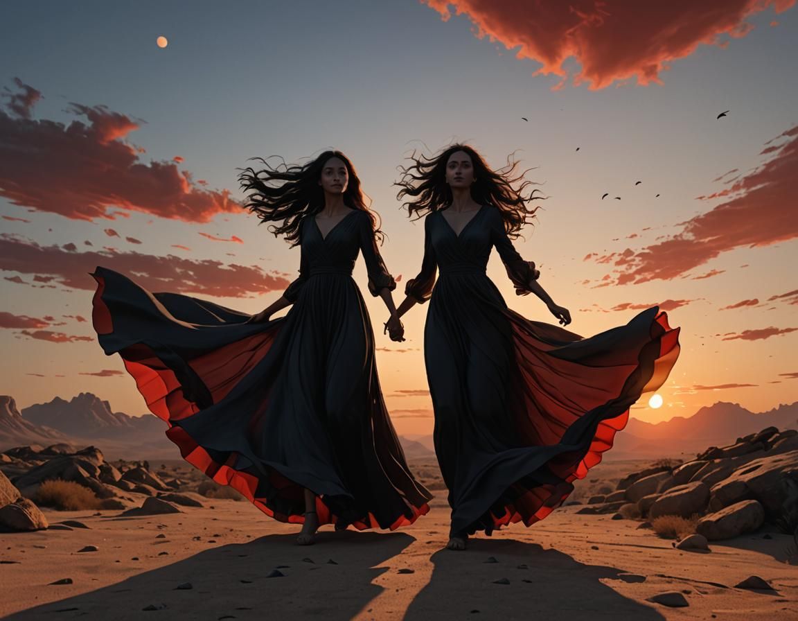 Silhouette of Woman Against Setting Sun