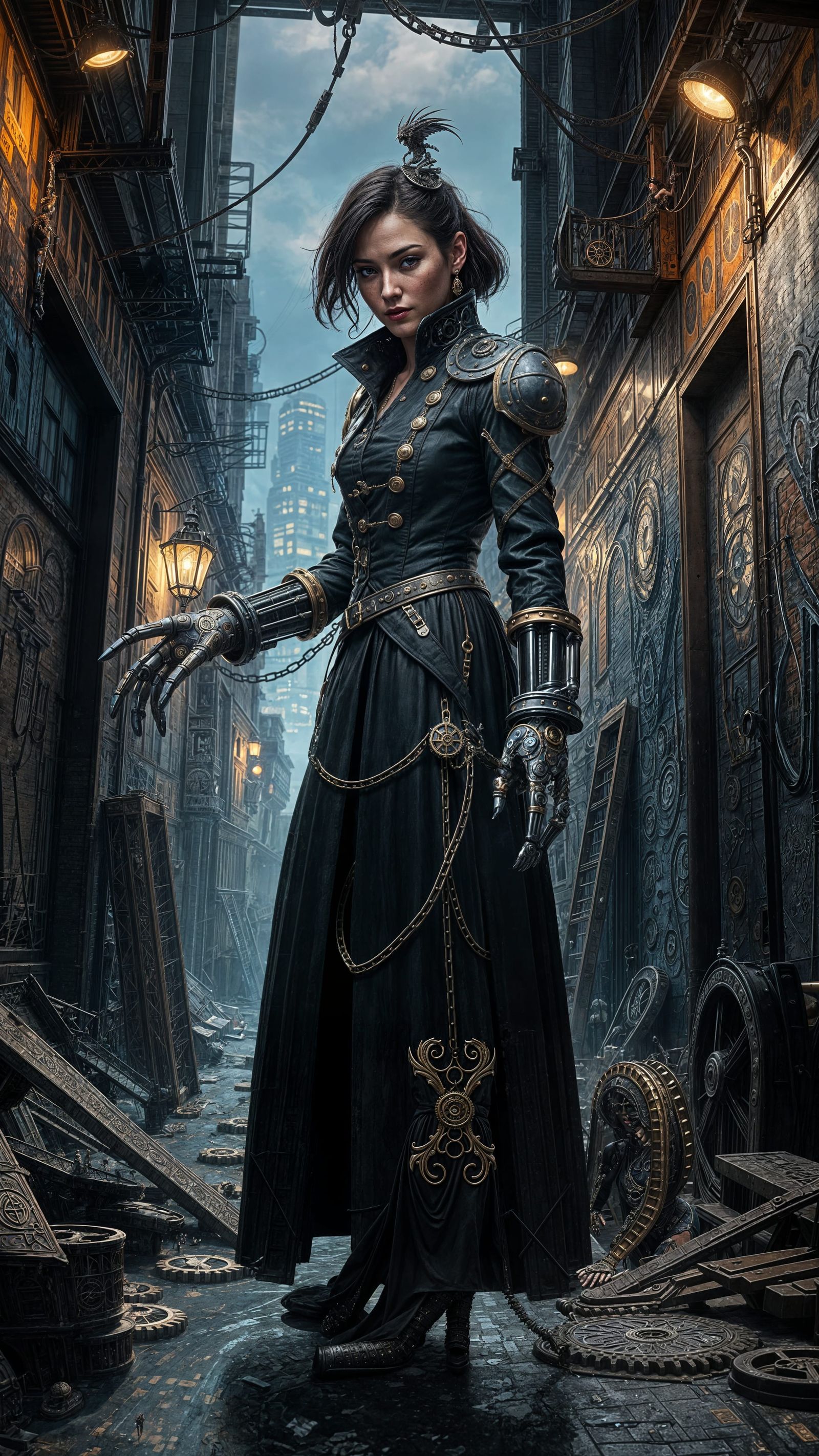 Steampunk Goddess in Polished Metal Armor