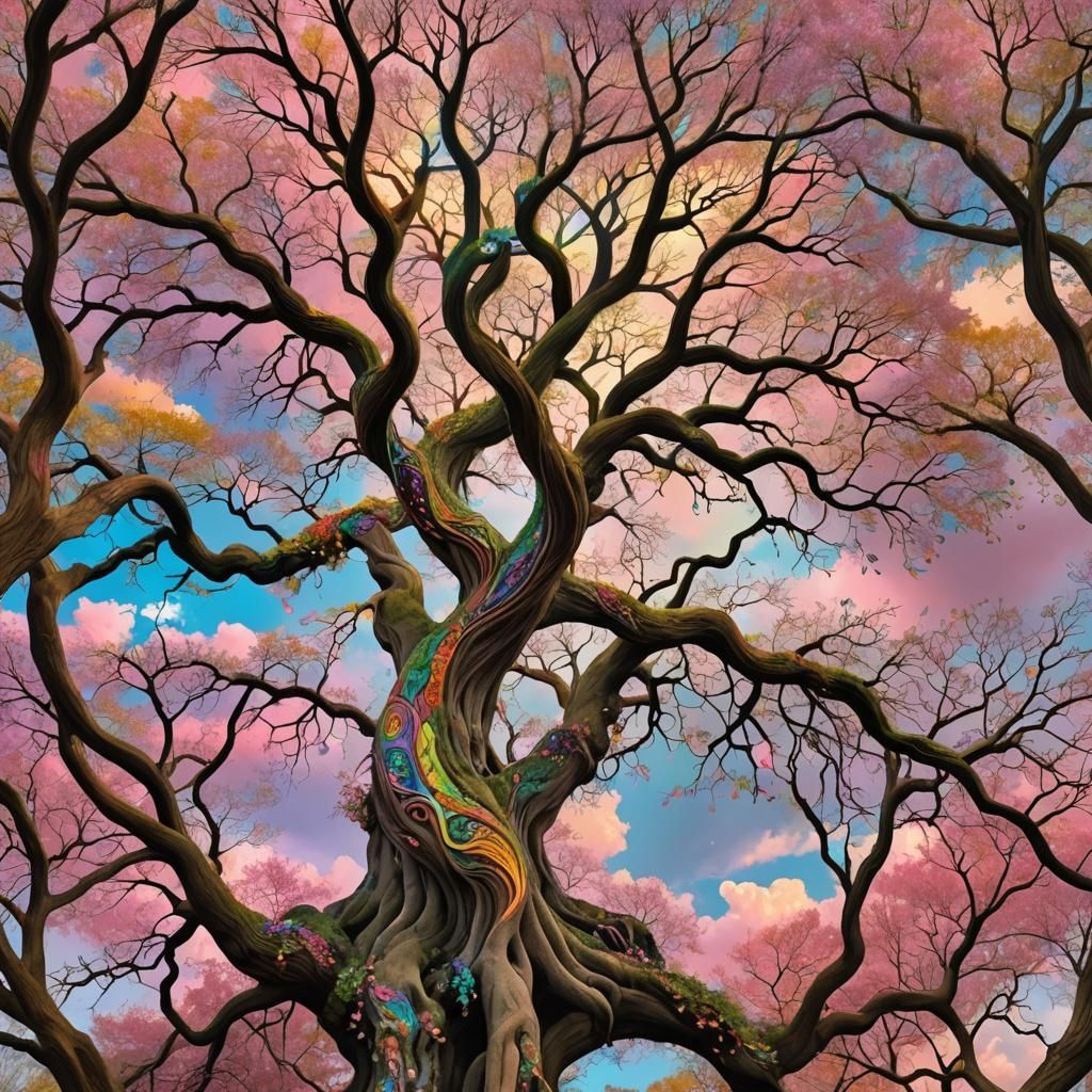 Mystical Tree of Life with Fairies, 3D Render