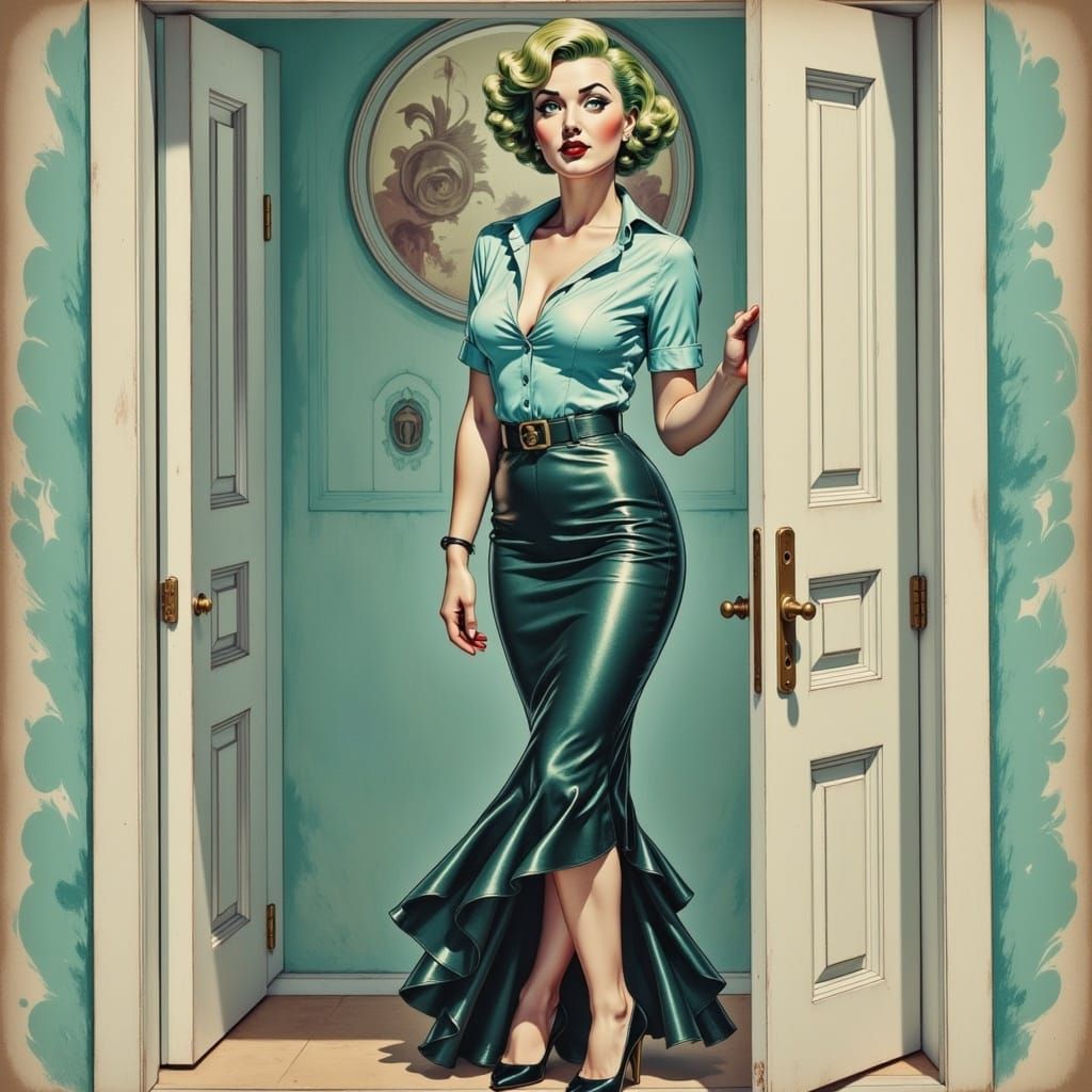 Elegant Woman in Doorway: Impressionistic Oil Painting