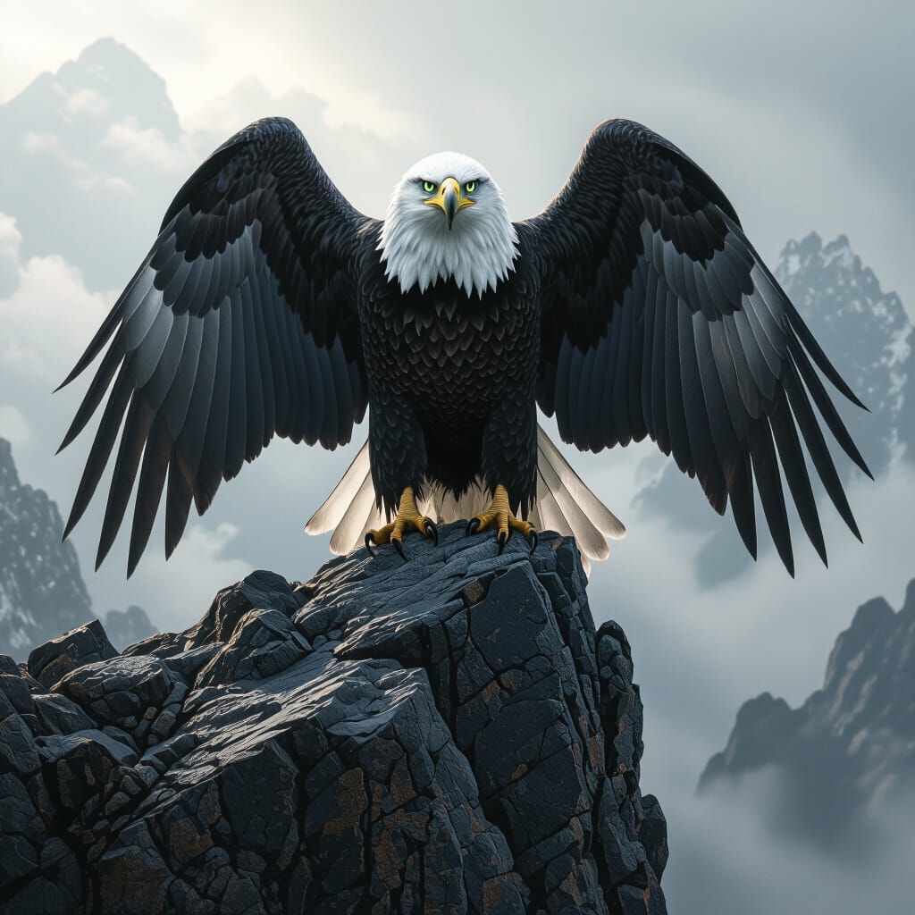 Majestic Eagle on Rocky Cliff in Dramatic Lighting
