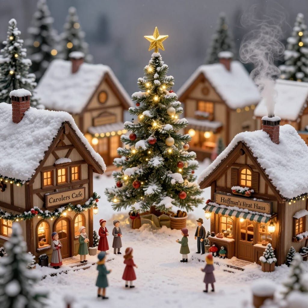 Cozy Christmas Village with Carolers Cafe and Brat Haus