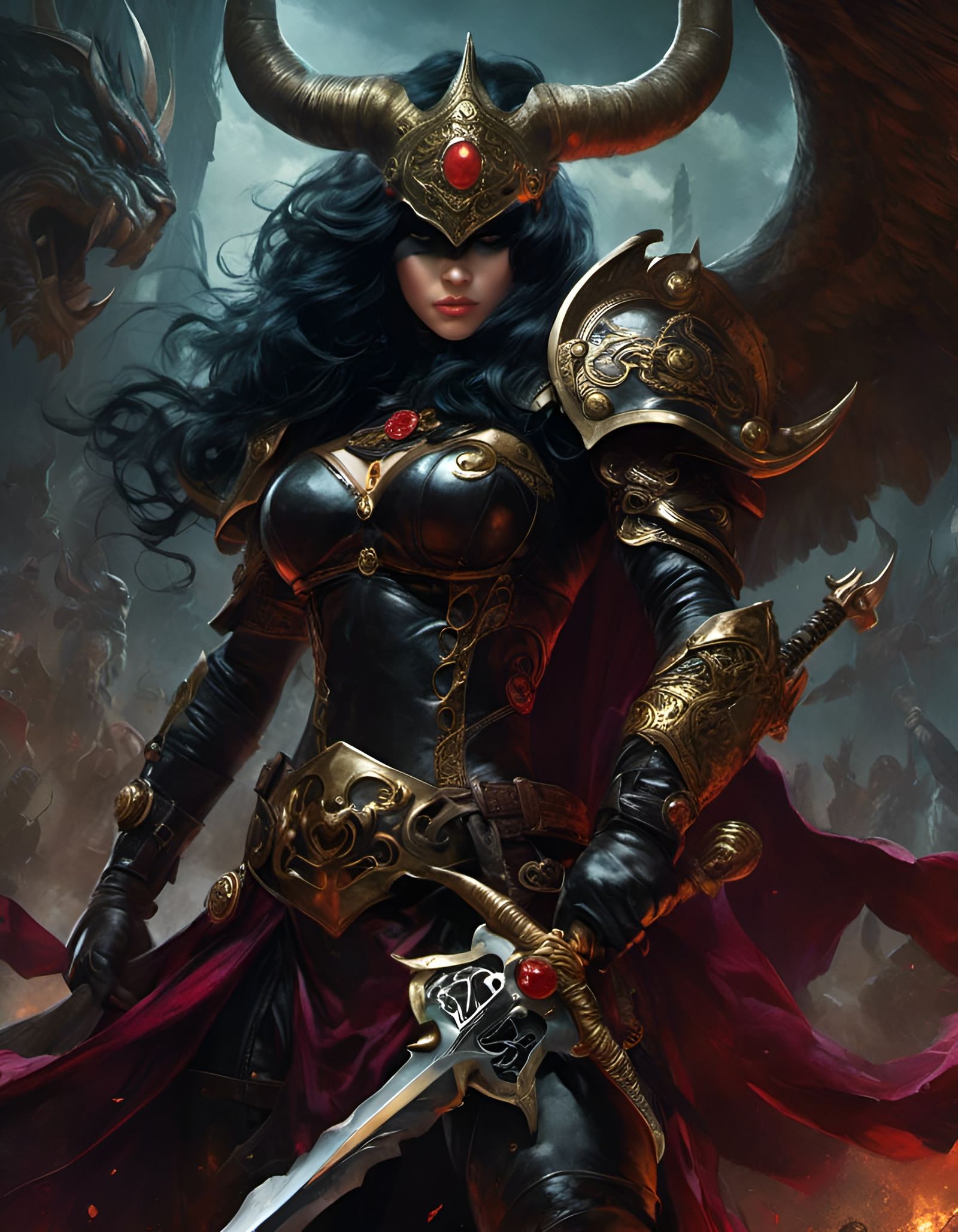 Horned Valkyrie with Sword in Celtic Style