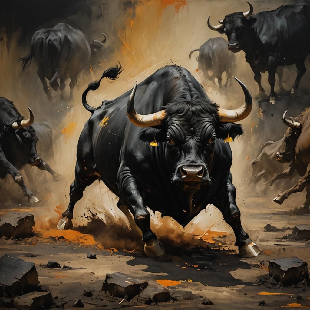 Abstract Expressionist Bull with Vibrant Brushstrokes