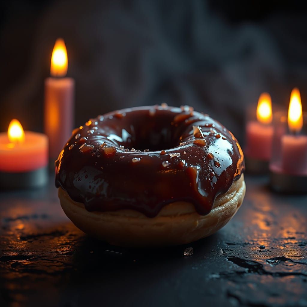 Surreal Donut in Moody Candlelight Style