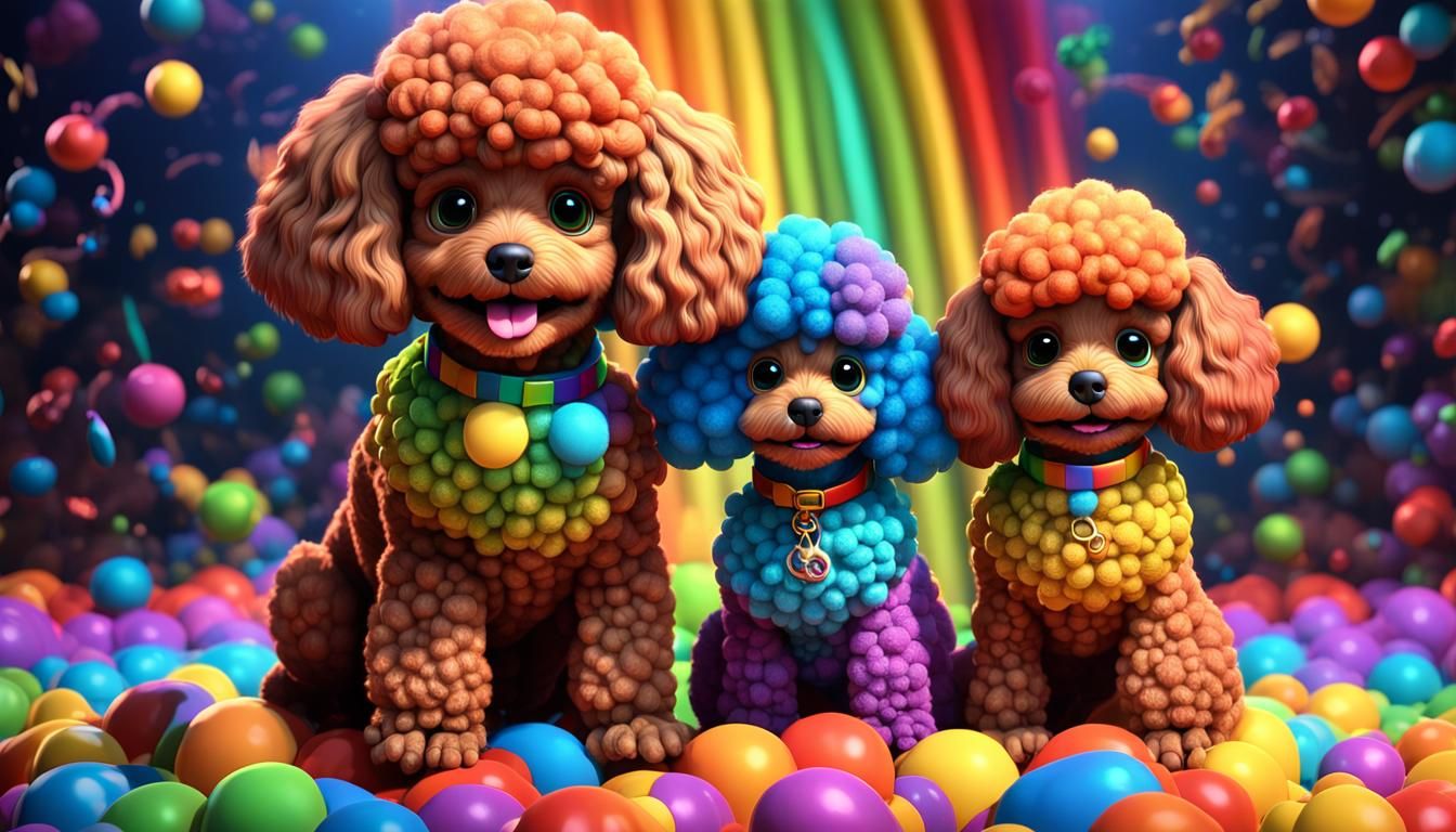Happy Toy Poodle Family in Rainbow Pixar Style