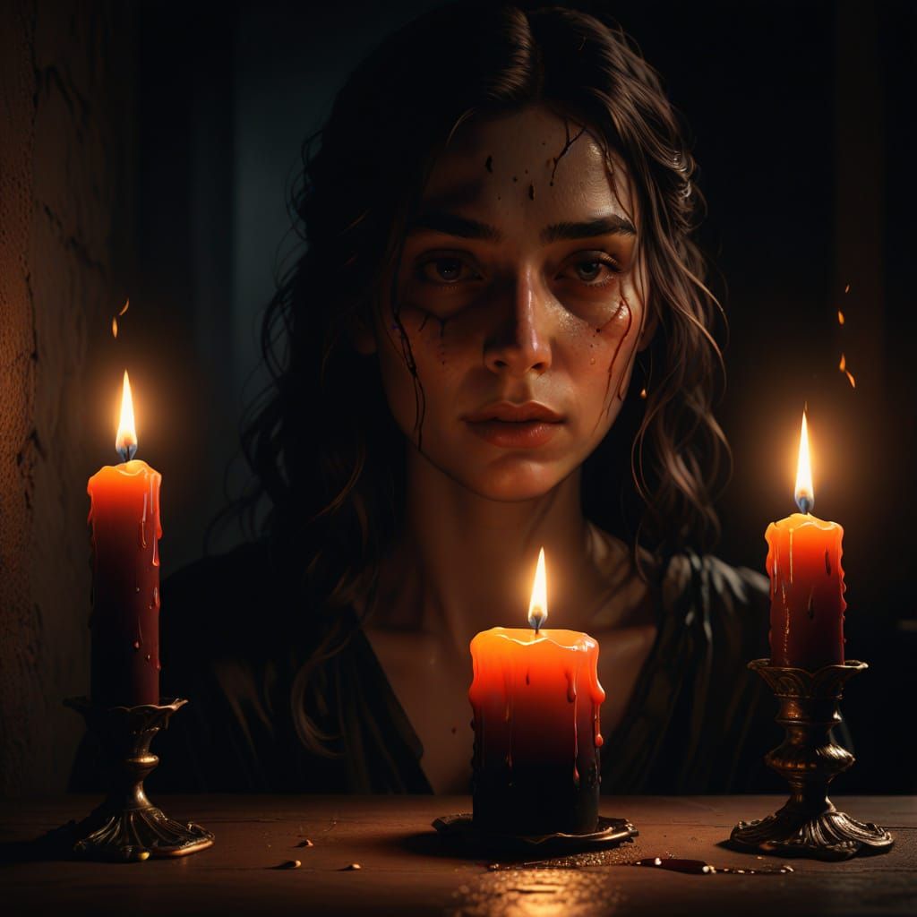 Surreal Candlelit Portrait in Moody Chiaroscuro Style