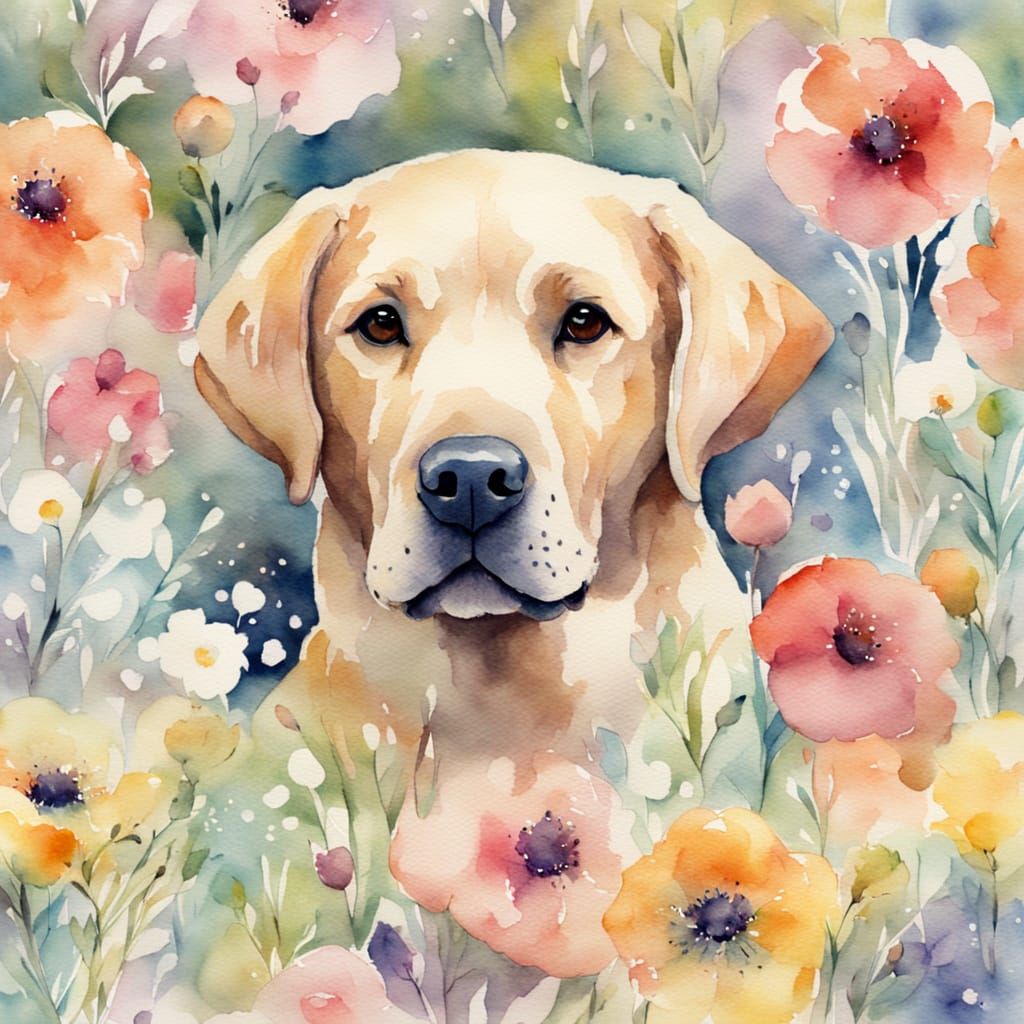 Labrador in Watercolour with Soft Petal Colors