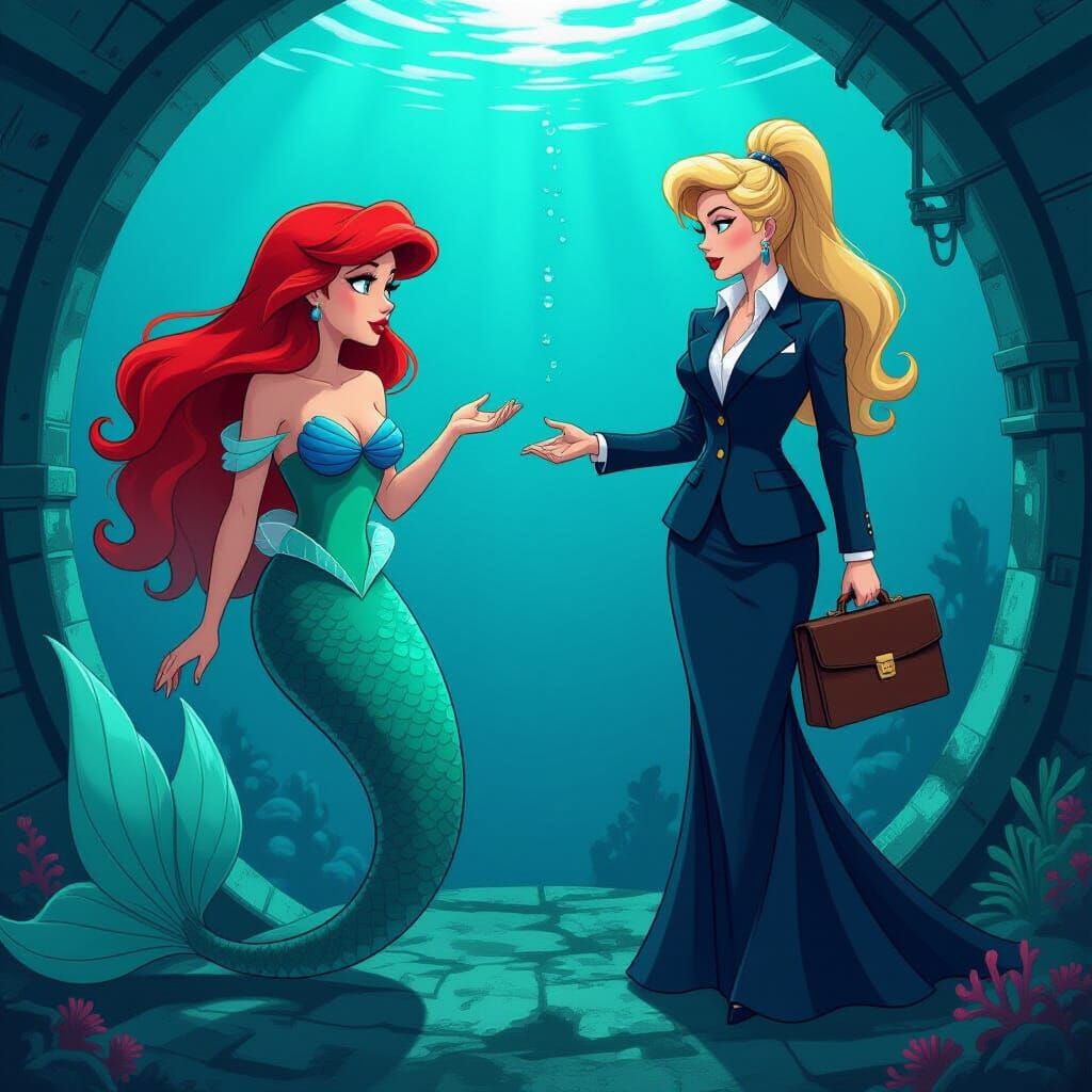 Mermaid vs. Businesswoman: A Futuristic Showdown