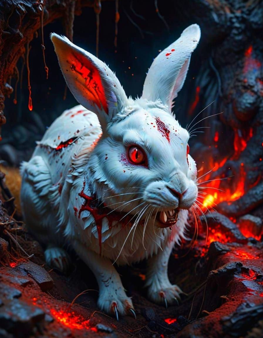 Fearsome Rabbit With Blood Drips and Fiery Eyes