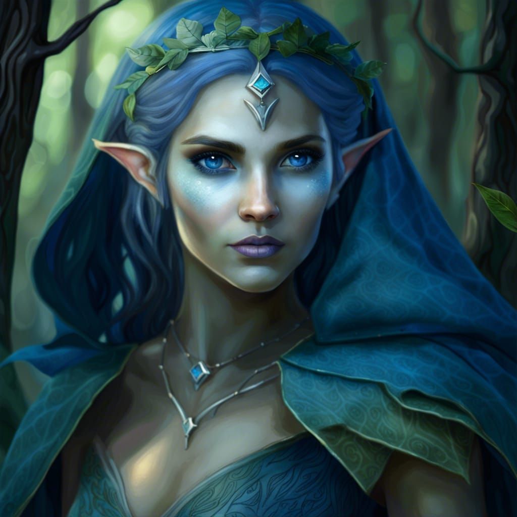 Beautiful Elf Princess in Sunlit Forest, Digital Art