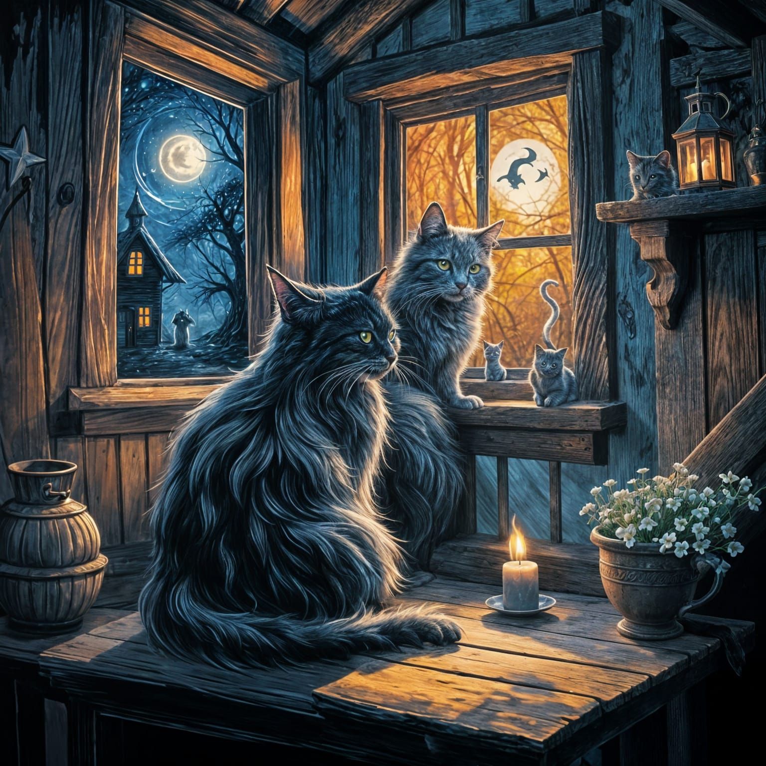 Eerie Witch Cottage With Black Cat