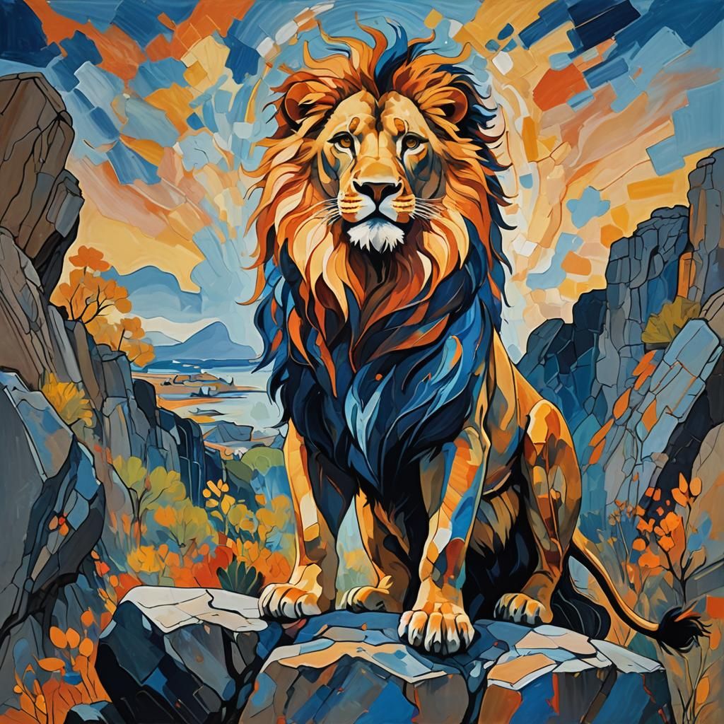 Surreal Lion in Abstract Expressionism Style