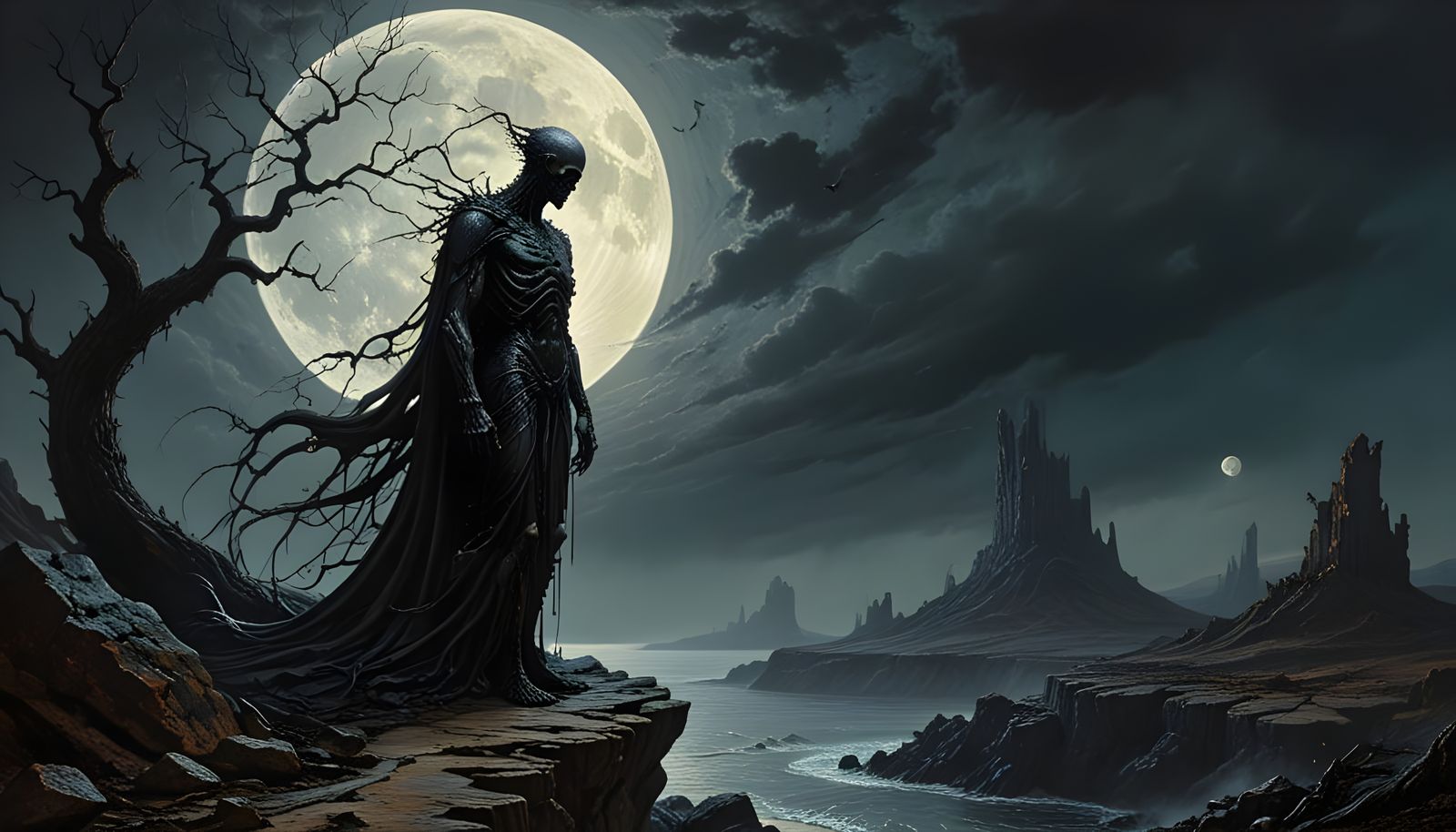 Horrific Moonlit Shadow as Oil Painting