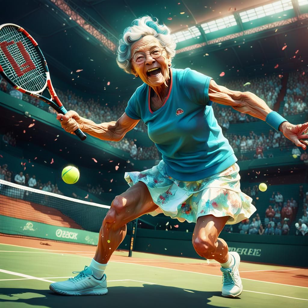 Granny's Grand Slam: A Festive Tennis Masterpiece