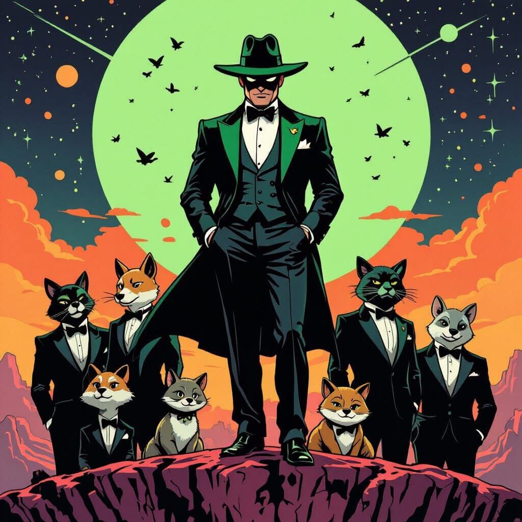 Green Hornet Attends Alien Gala in Comic Book Style