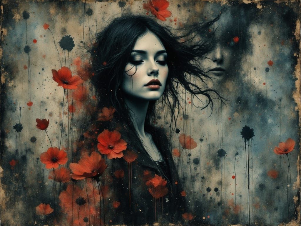 Surreal Female Figure in Dreamcore Watercolor and Ink