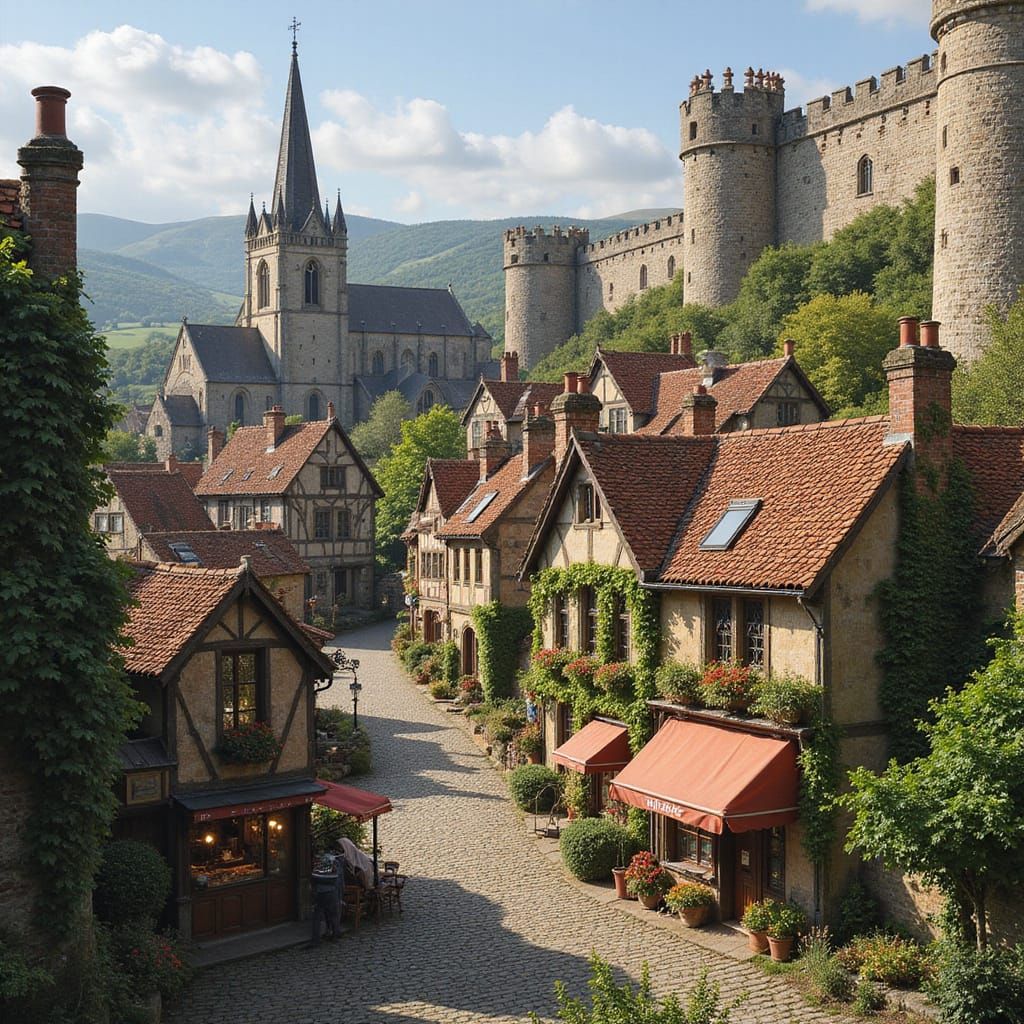 Picturesque Medieval Town with Stone Walls