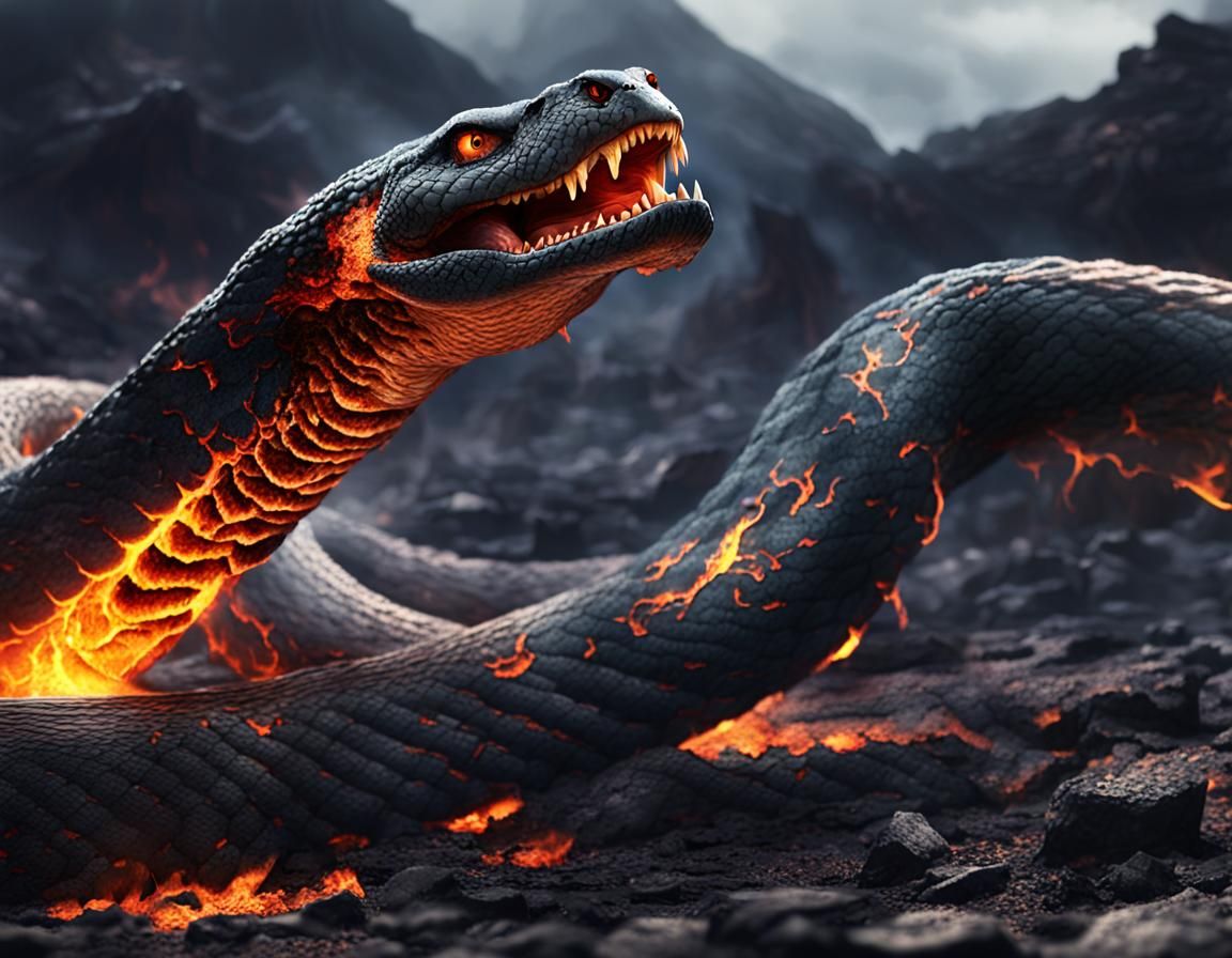 Flaming Lava Serpent Emerges from Volcano Crack