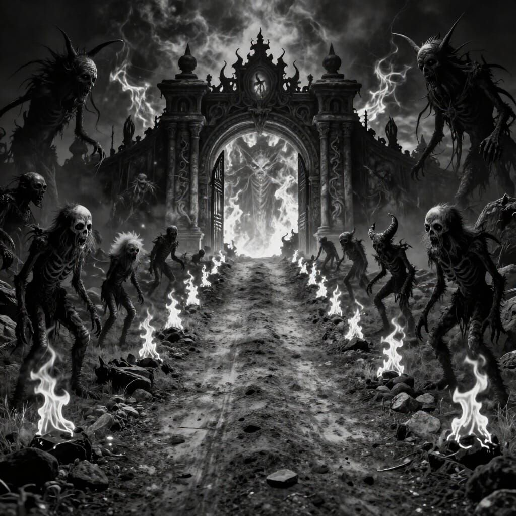 Creepy Punk Hell Gates Opening, Infernal Abyss Landscape