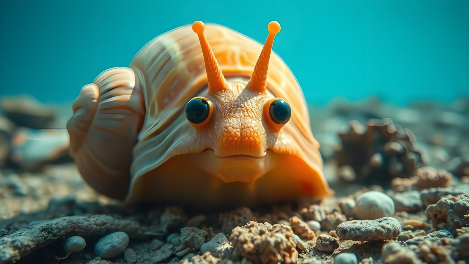 curious bright orange sea snail