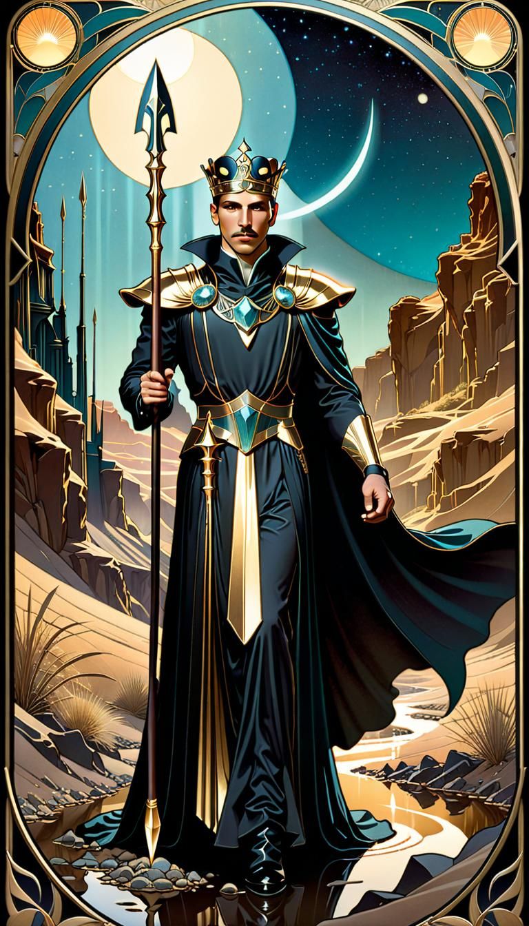 Art Nouveau Prince in Dried Riverbed with Spear