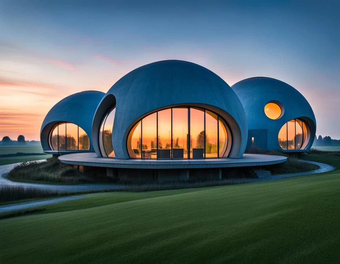 Futuristic Concrete House at Sunset in Flanders