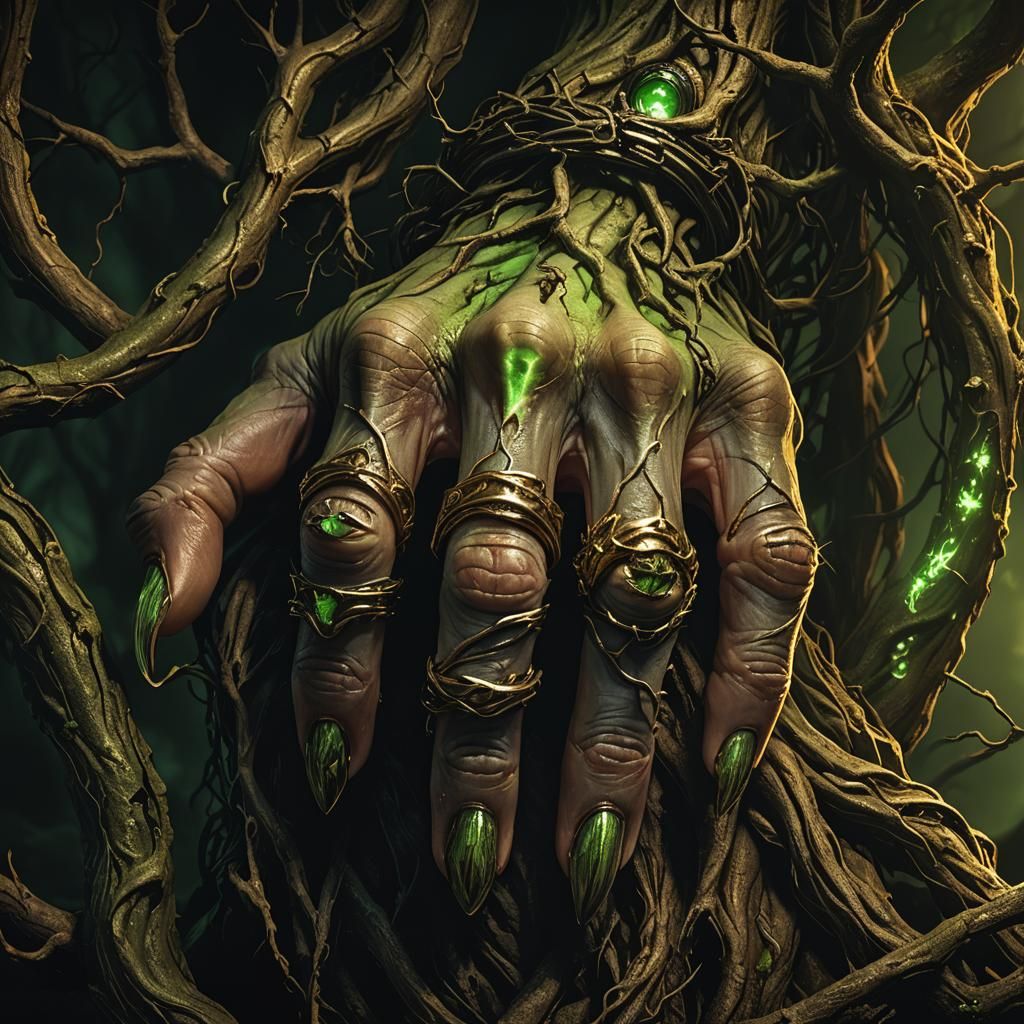 Living Goblin Ring Dark Fantasy Macro Illustration