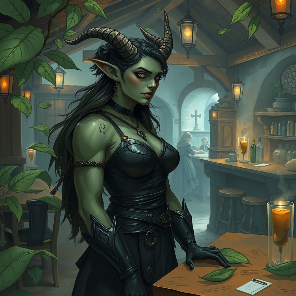 Orc Woman in Tavern, Futuristic Digital Art