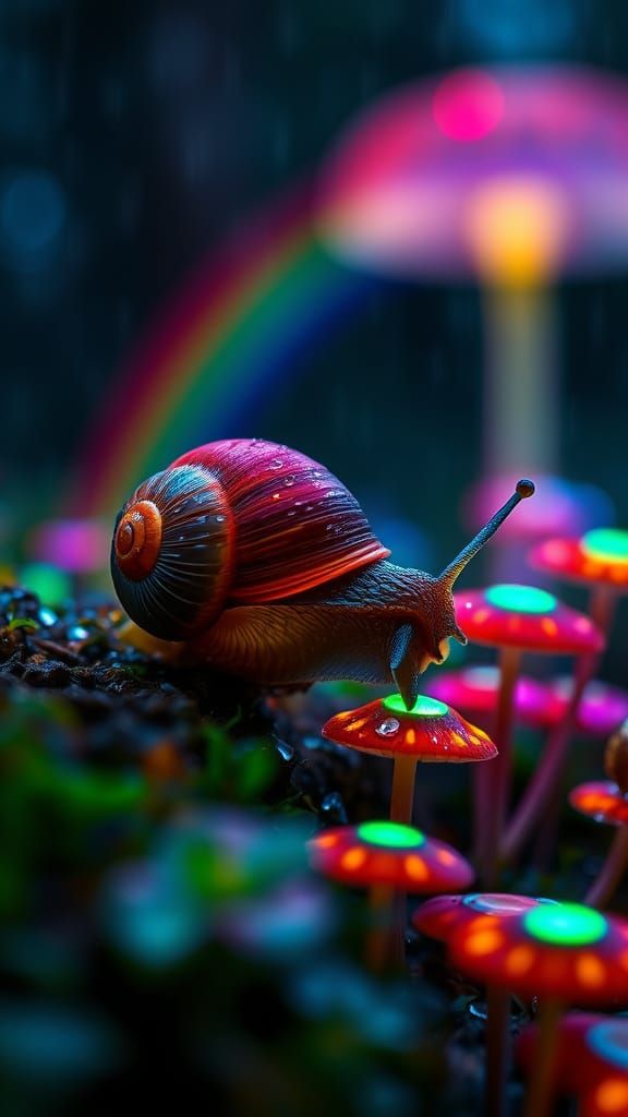 Radiant Snail in Bioluminescent Forest