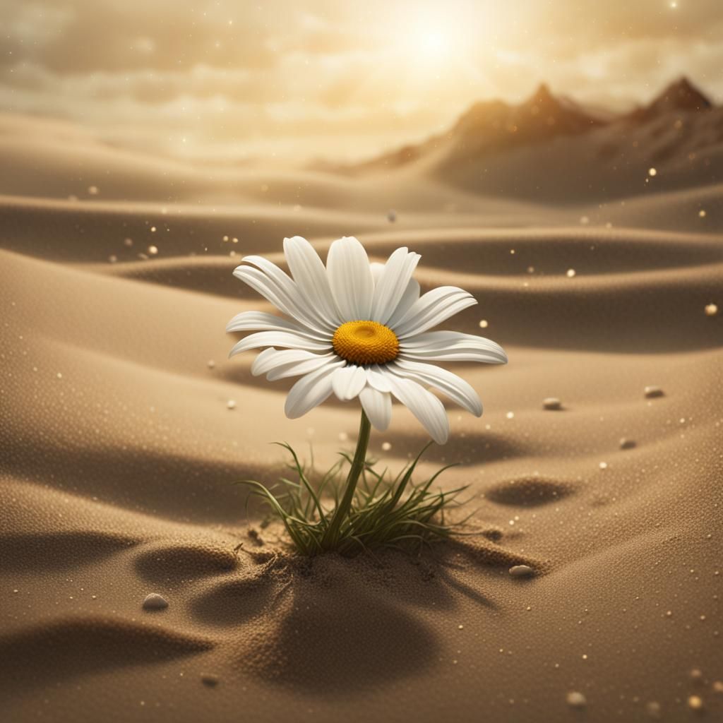 Daisy in Sand: Detailed Digital Matte Painting
