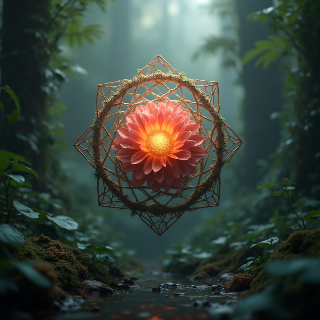 Fibonacci Flower in Geometric Jungle, 3D Render