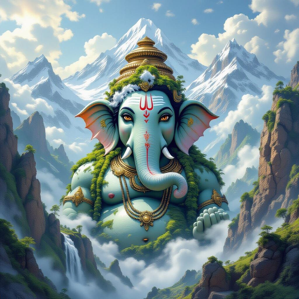 Majestic Ganesha Mountain Sculpture in Hyperrealism