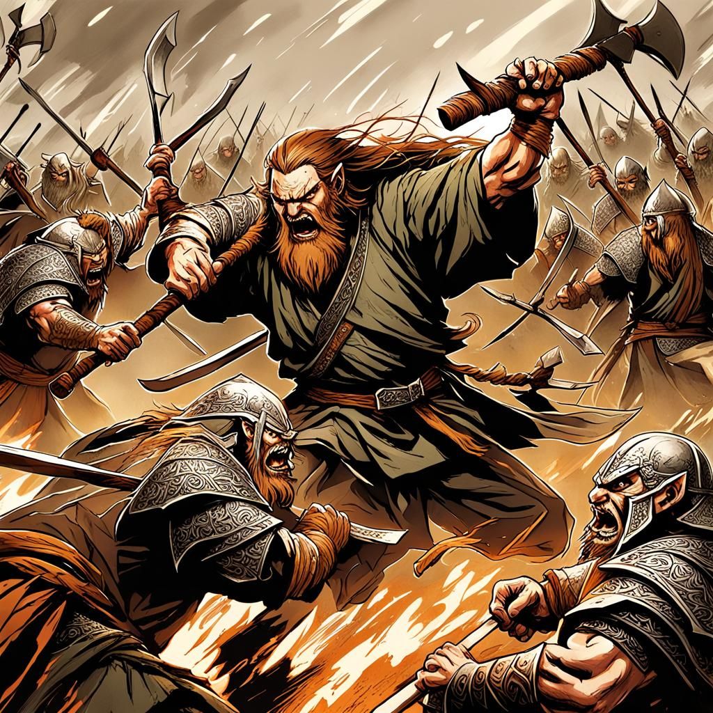 Gimli Battles Orc in Anime-Style Lord of the Rings