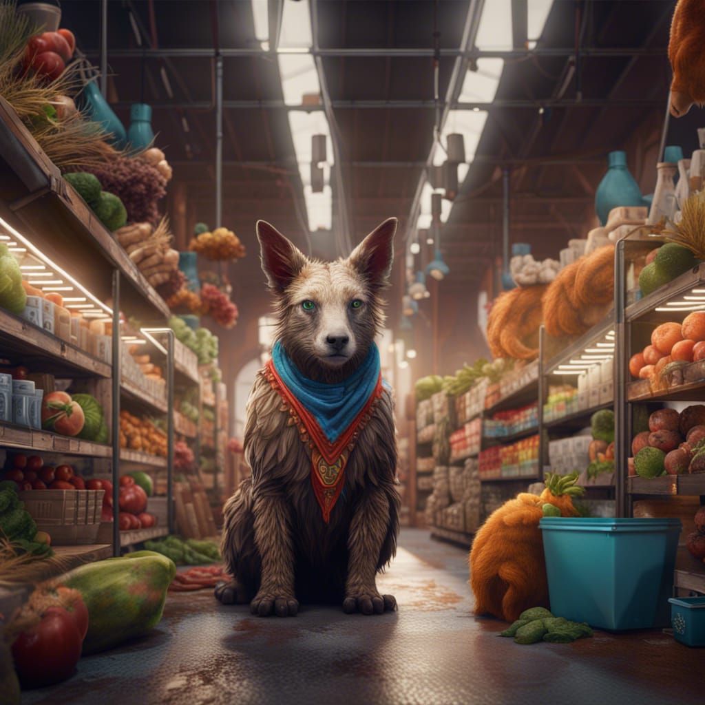 Animals Cleaning Supermarket Aisle: Detailed Matte Painting