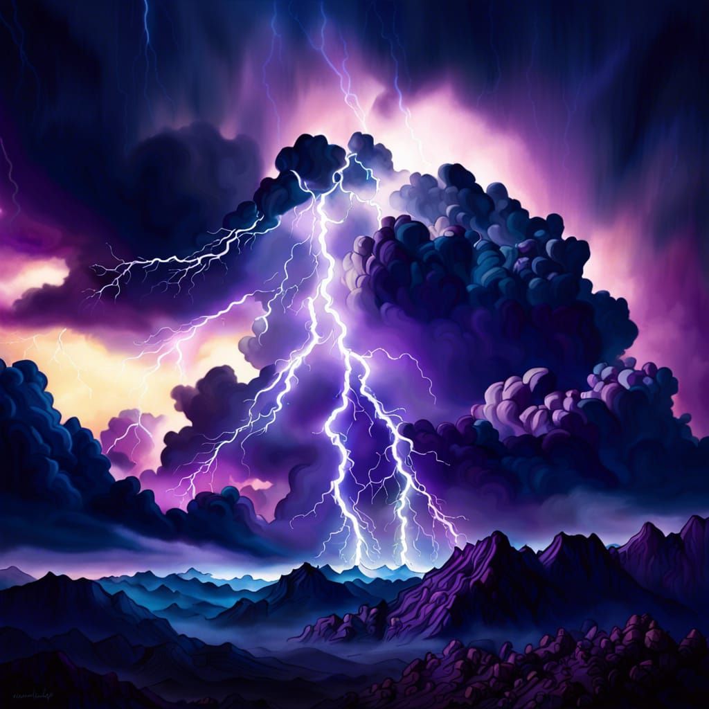 Dramatic Thunderstorm Portrait with Neon Lightning