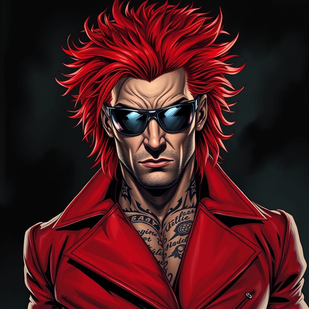 Brooding Wrestler in Dark, Gritty Comic Book Style