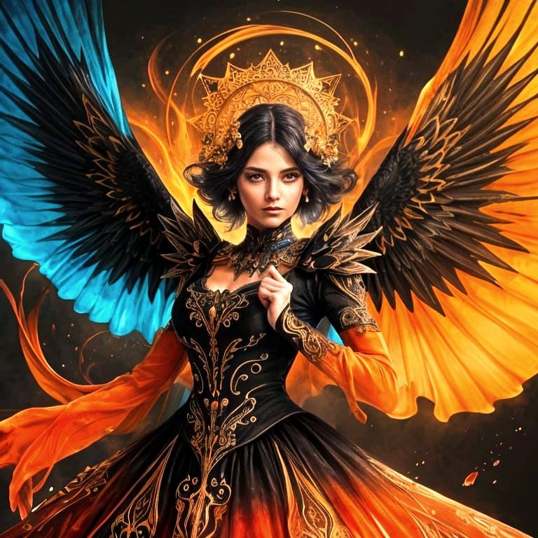 Fiery Fairy in Flight: Colourful Motion Painting